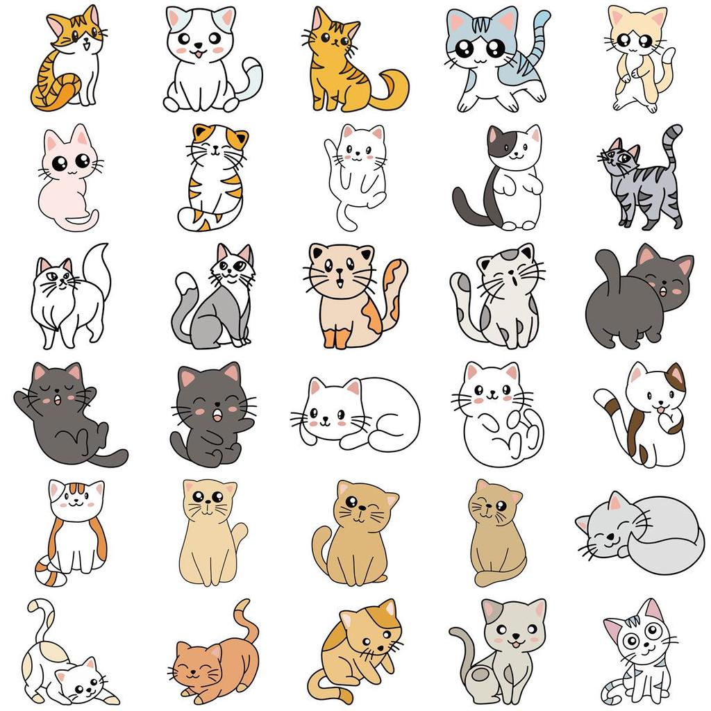 60 Cartoon Cat Graffiti Stickers for Suitcases, Guitars, Notebooks – Waterproof, Trendy, Non-Infringing DIY Decor.
