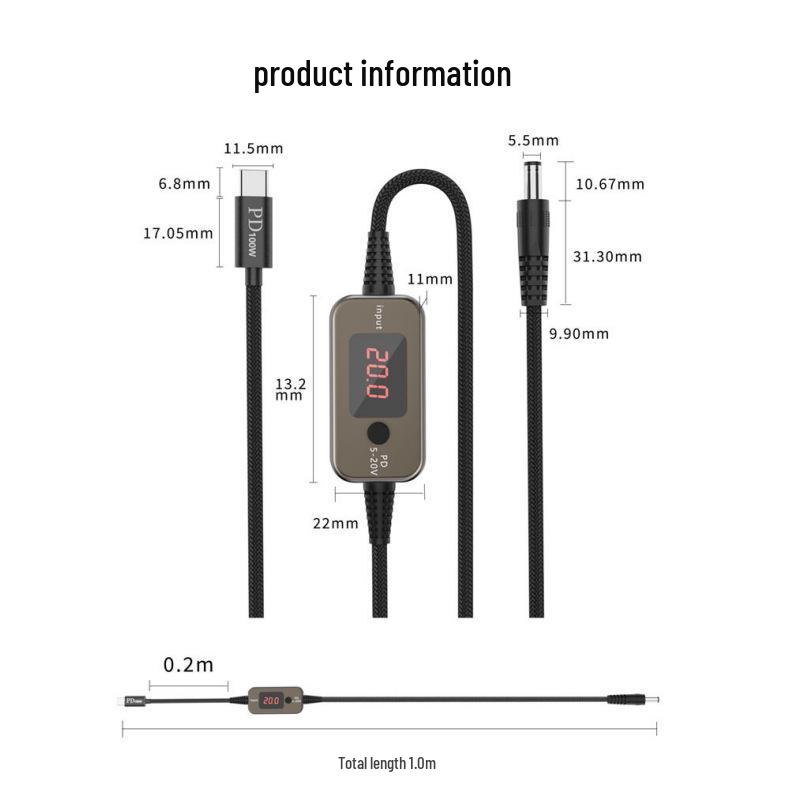 Adjustable Voltage PD Cable: Type-C To DC, Fast Charging for Routers & Laptops (Set of 34)