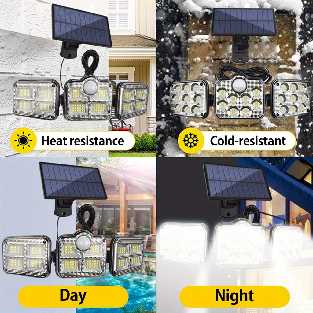 108/138 LED/171COB Waterproof Outdoor Solar Light 3 Head With Motion Sensor Lighting With Remote Control For Garden Yard Carport
