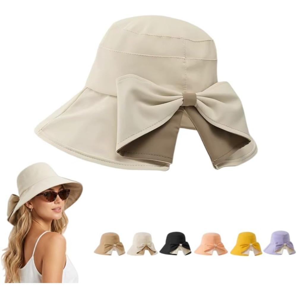 Cappello da Sole a Tesa Larga con Fiocco da Donna – Pieghevole, Protezione UV a 360°, Traspirante, per Viaggi Estivi e Spiaggia