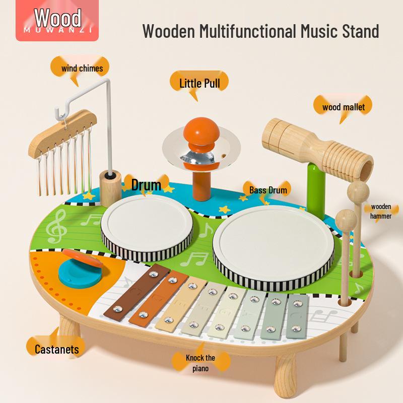 

Монтессори Деревянная Ударная Установка: Многофункциональный перкуссионный инструмент с глокеншпилем, трещоткой и пюпитром для раннего образования