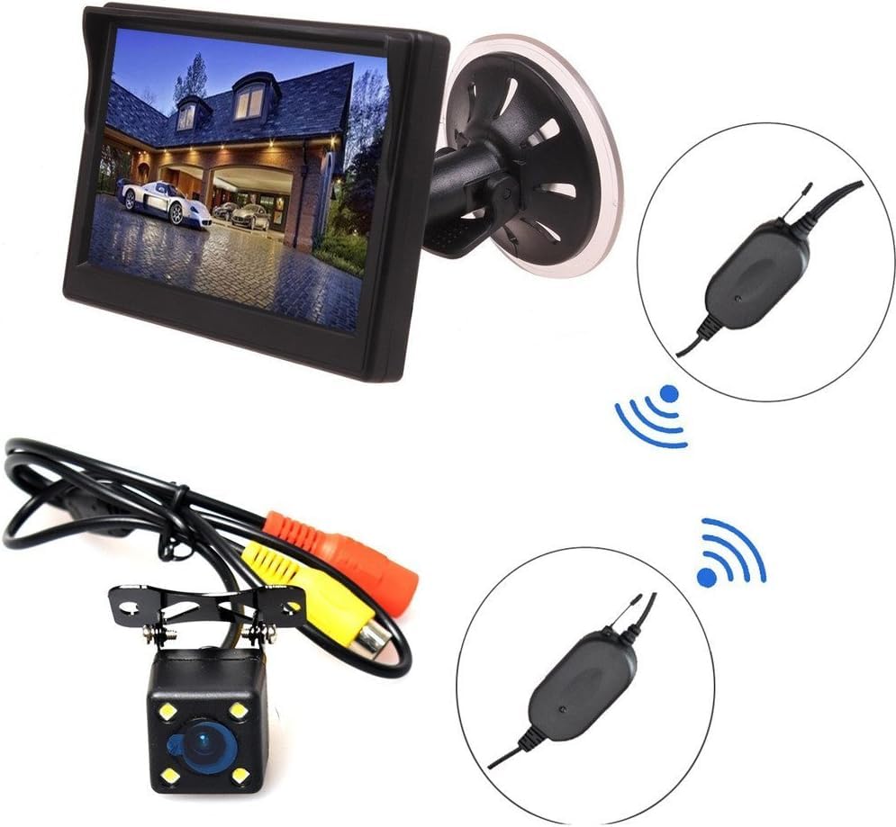 Wireless Backup Camera and Monitor Set with Night Vision Windshield Dash Mountable for and Buses LED, & Cars, Trucks,