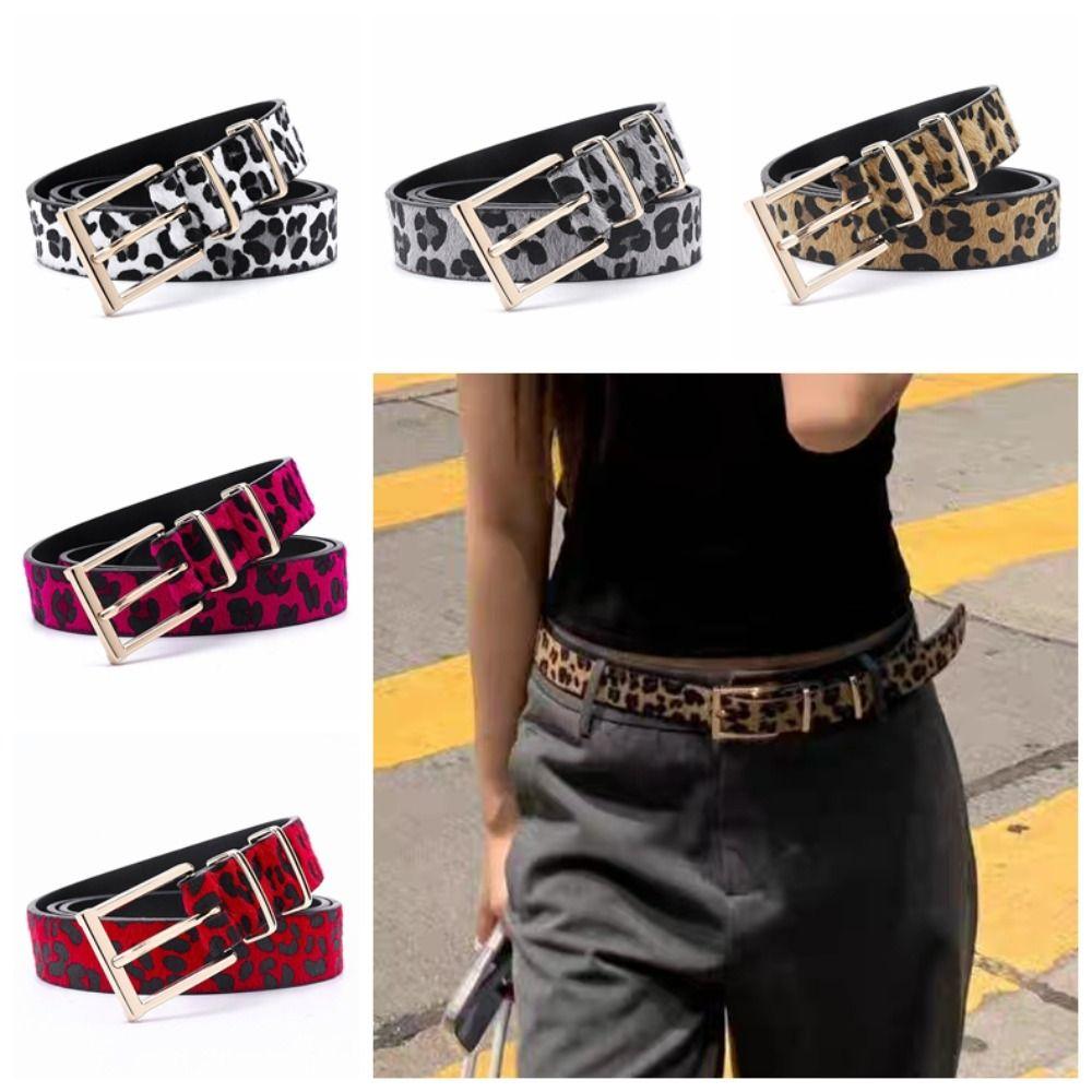Metal Buckle Leopard Print Belt Y2K Punk Waistband Fashion PU Leather Waist Belt Female/Girls