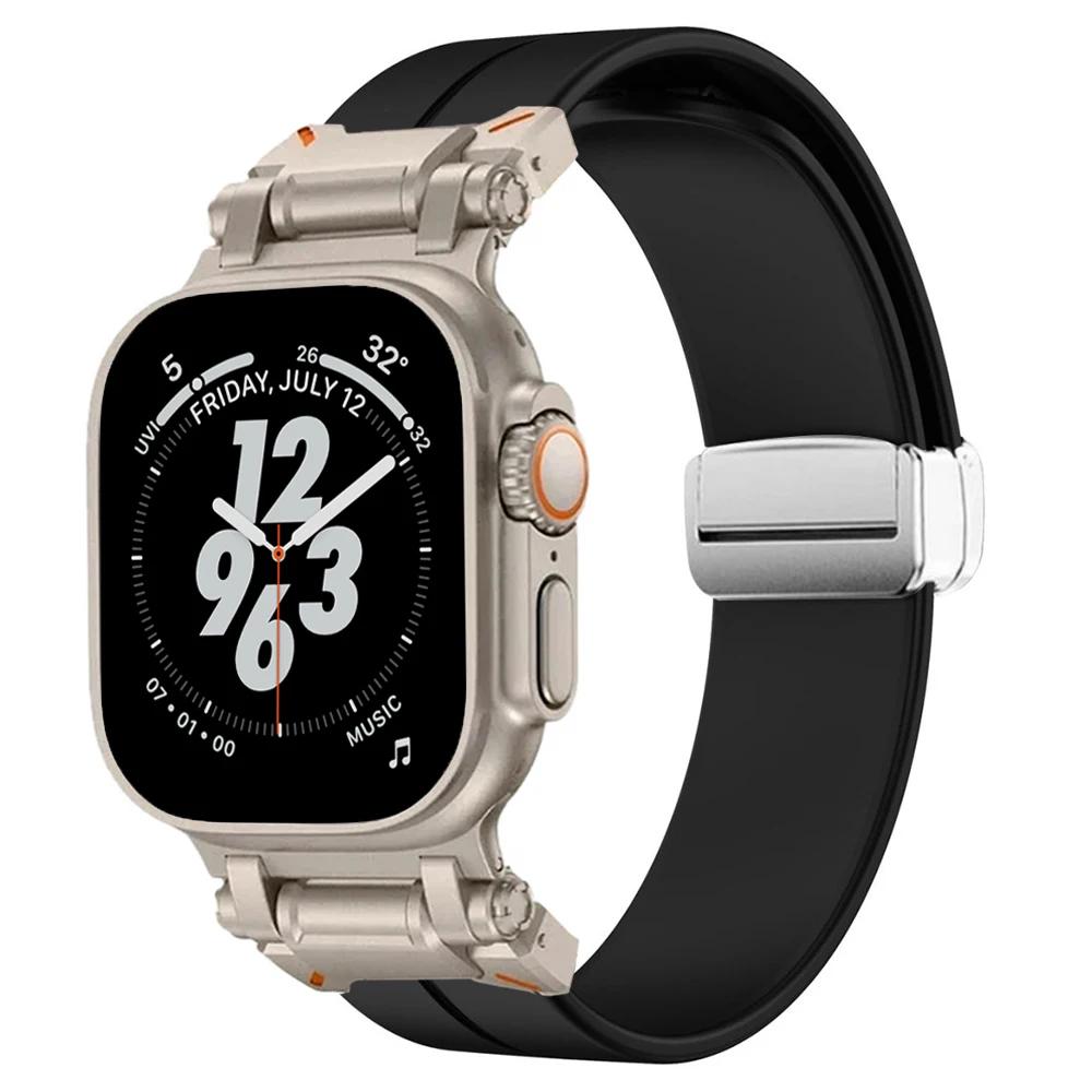 Silicone Loop Strap for Apple Watch Ultra 2 49mm 10 46mm Sports Magnetic Bracelet for iWatch Series 9 8 7 45mm 6 5 SE 44mm Band