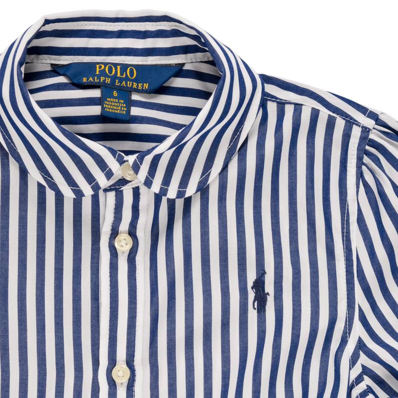 Polo Ralph Lauren Striped Print Collar Midi Long Sleeve Dress Kids Dresses White 313785816-003
