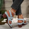 Fashion Classic Round Toe Back Strap Sandals Women 2025 Summer Square High Heels Shoes Women Daily Solid Blue Comfortable Shoes