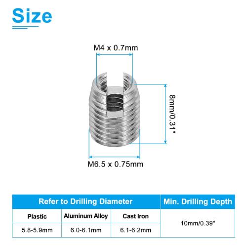 PATIKIL 20pcs M4*M6.5*8mm Self-Tapping Insert Nut Sleeves, 303 Stainless Steel, Slotted, for Screw Repair