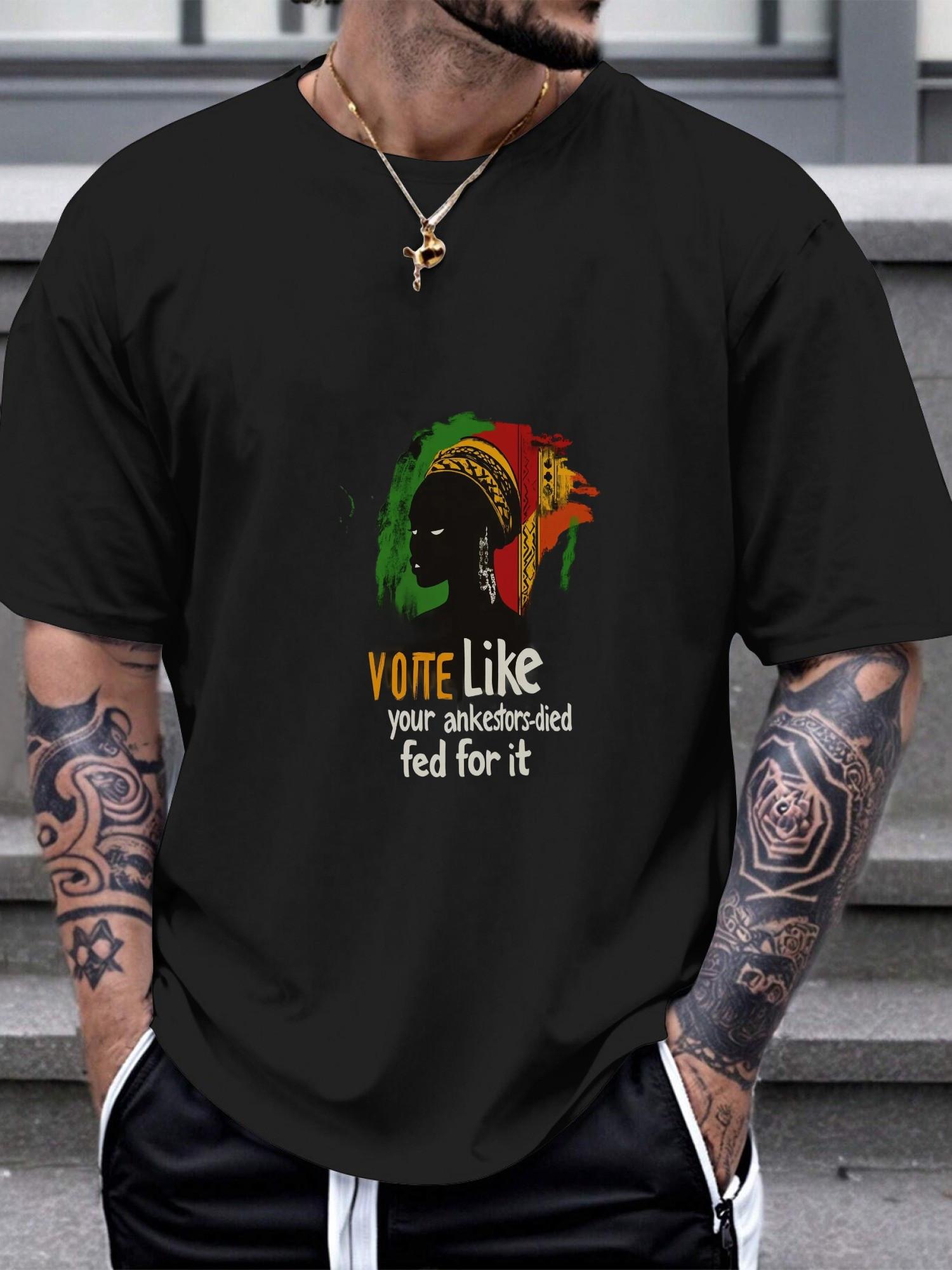 Bold African American Woman T-shirt with  Vote Like Your Ancestors Died for It  Slogan - 180g Cotton Crew Neck Short Sleeve Tee M