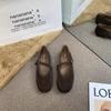 2025 Spring and Summer New French Flat-soled Retro Single Shoes Comfortable and Versatile One-word Belt Mary Jane Shoes Square Head Shoes