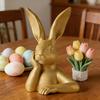 Paas Gouden Konijn Beeldje 3D Geprint Denkend Konijn Standbeeld Vintage Tafelornament voor Lente Schouw Plank Centerpiece