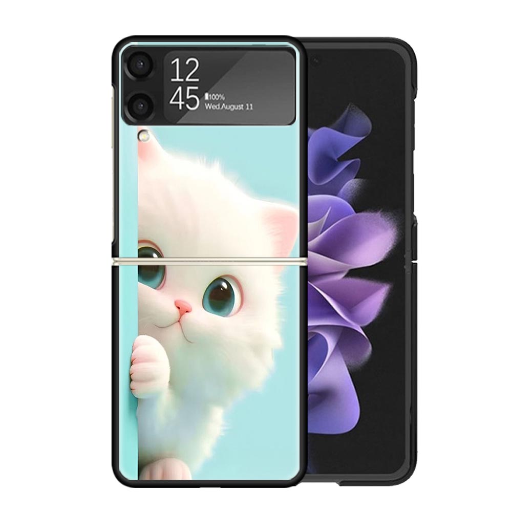 Cat Cute Kitten Cartoon Clear Phone Case For Samsung Z Flip 7 6 5 4 3 Galaxy ZFlip7 ZFlip6 ZFlip5 ZFlip4 ZFlip3 5G Print Cover Z