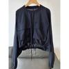 Women's Casual Round Neck Blue Top Long Sleeves Thin Blouse Drawstring Women's Clothes