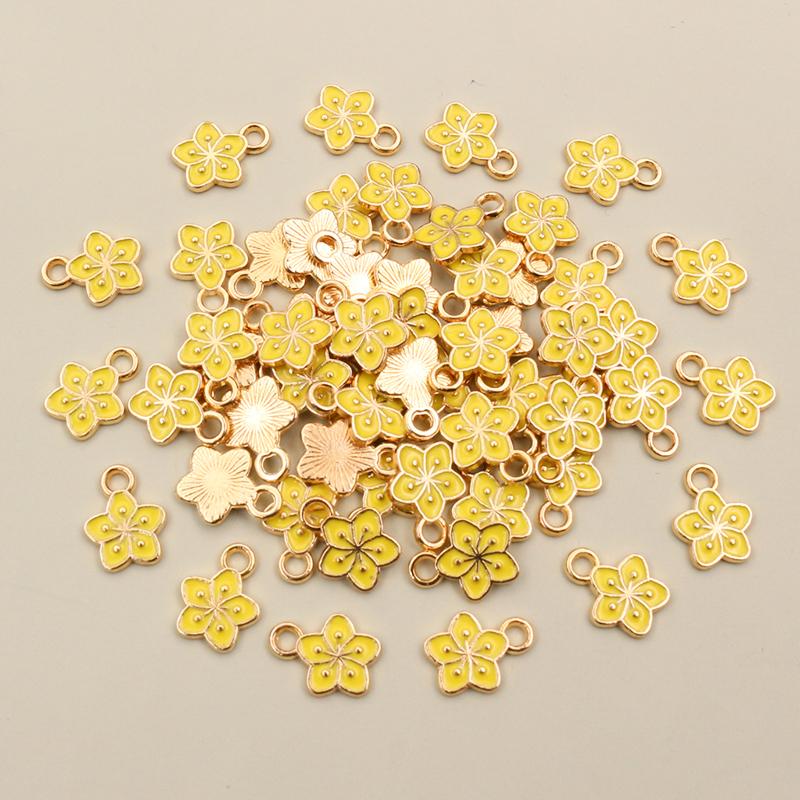 50Pcs 11x9mm Small Alloy Flower Charms Pendants Multi Colors For DIY Bracelet Necklaces Jewelry Making Accessories