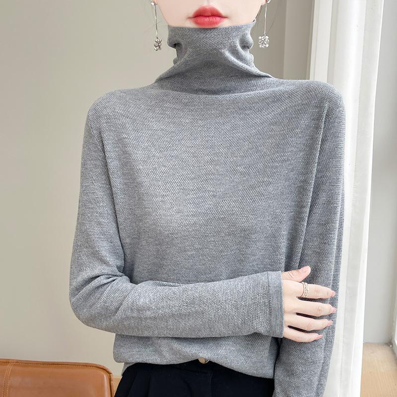 Pulover tricot cu gât stivuit de toamnă, cu mânecă lungă, Topuri de damă de culoare uni