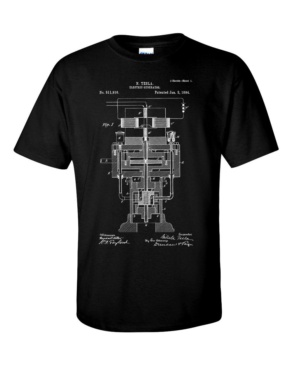 Nicola Tesla Electric Generator Patent Blueprint T-shirt S