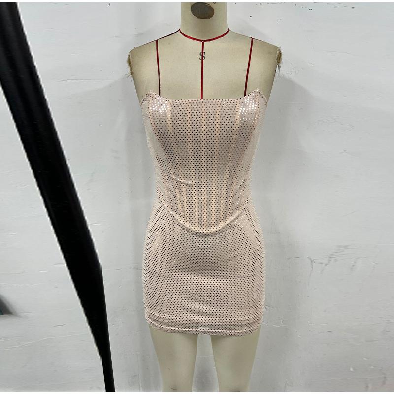 Women's Nightclub Style Punching Mesh See-through Sexy Fishbone Tube Top Dress