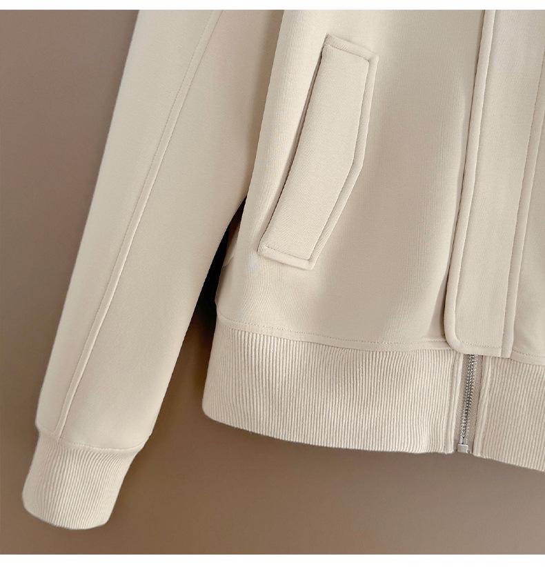 Women's Trendy Korean Style Casual Sports Suit: Plush Stand Collar Jacket & Wide-Leg Pants Two-Piece Set for Spring/Autumn 2026.