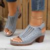 Retro Hollow Out Thick-Heeled Sandals Women Summer Lightweight High Heels Slippers Woman Plus Size Outdoor Platform Sandles