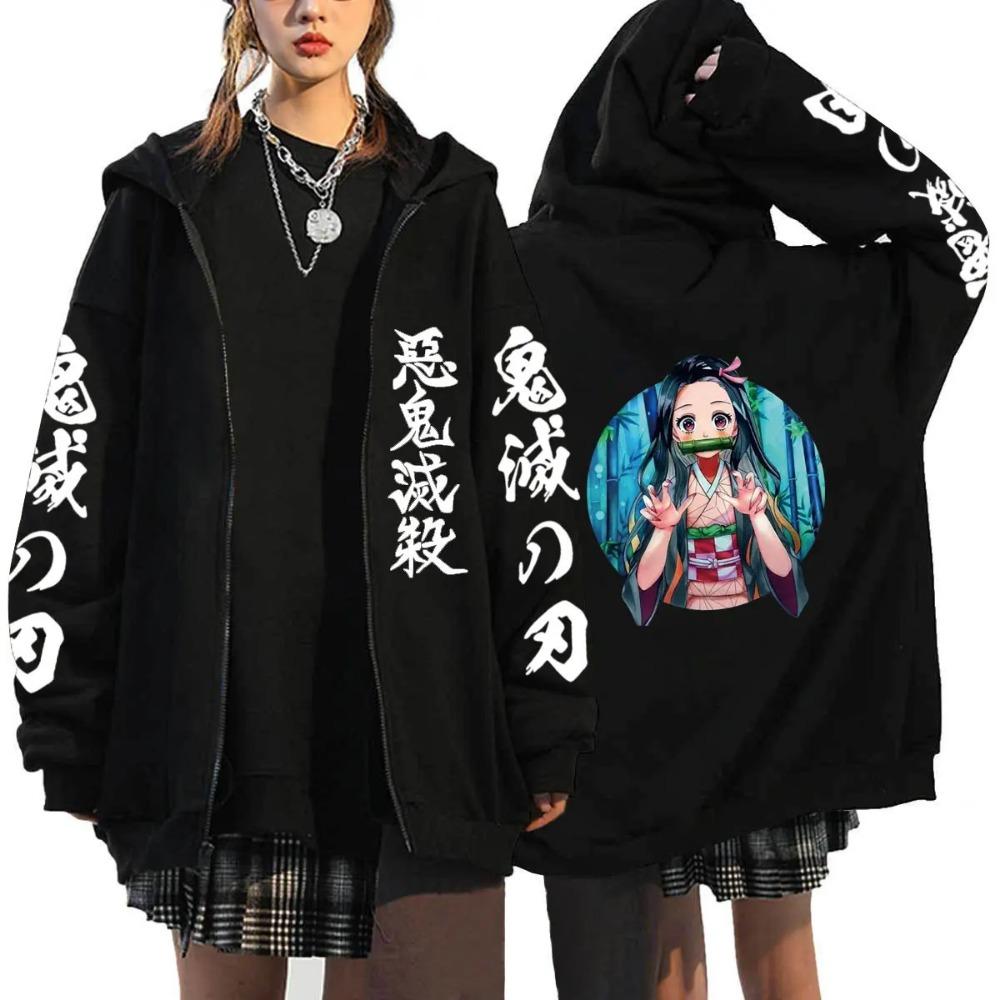 Hot Anime Demon Men Women Zip Hoodies Harajuku Sweatshirt Zipper Jacket Slayer Kamado Nezuko And Kamado Tanjirou Print Hooded