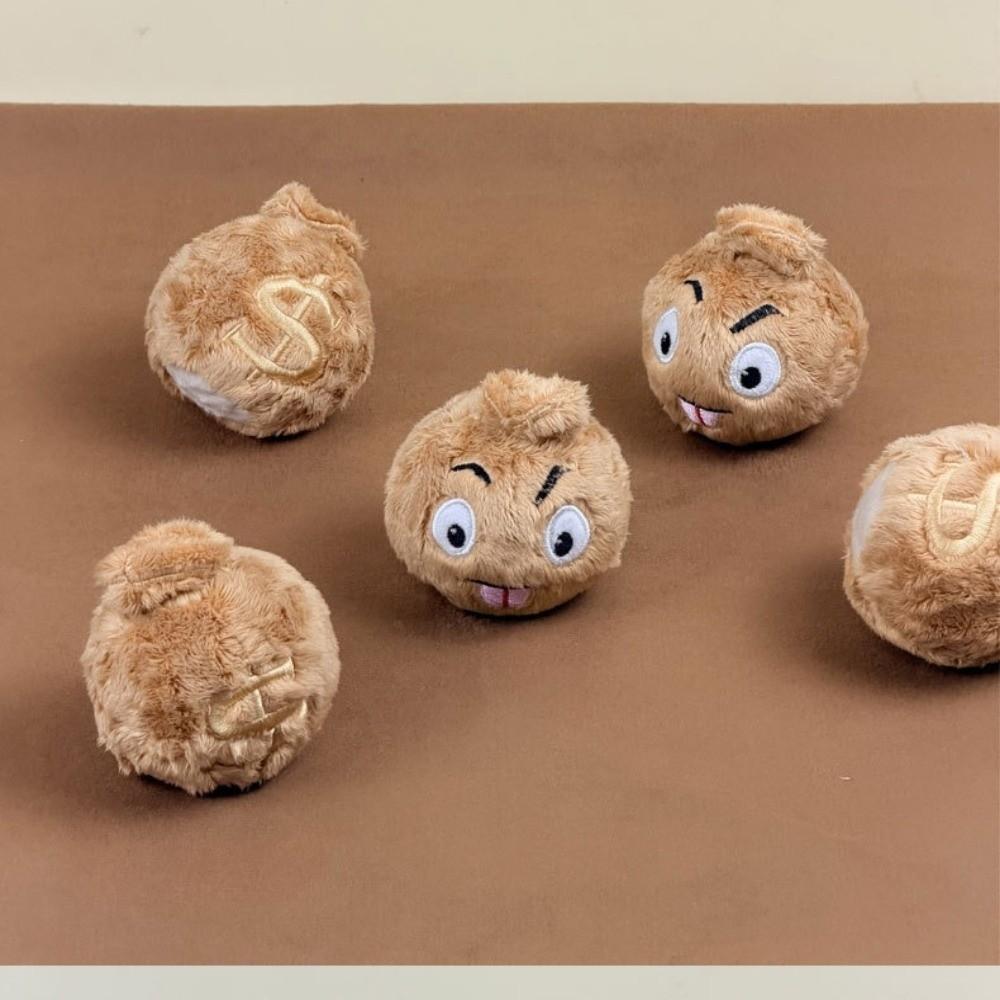 Fluffy Pet Plush Squeak Ball Money Bag Shape Bite Resistant Dog Elastic Ball Cartoon Pattern Pet Interactive Ball Pet Supplies
