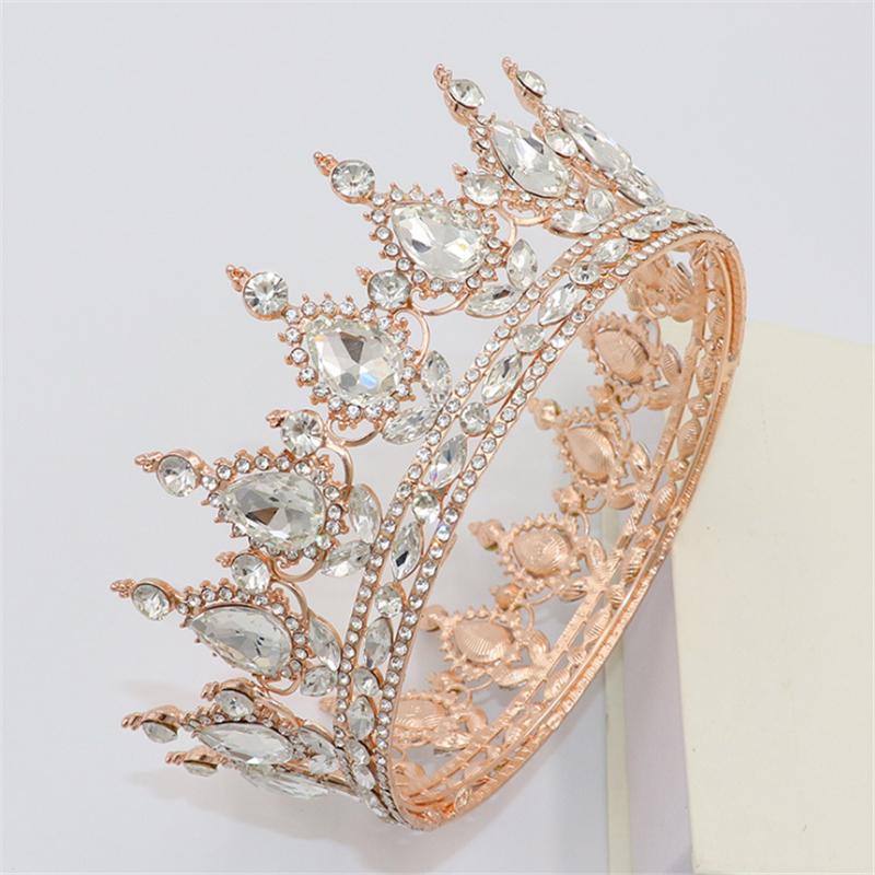 Queen King Tiaras And Crowns Bridal Women Rose Gold Color Crystal Headpiece Diadem Bride Wedding Hair Jewelry Accessories