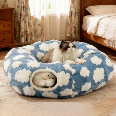 Katzen-Donut-Tunnel Waschbar Niedriges Nest Katzen-Tunnel Donut Kätzchenbett für Kätzchen Welpen Kleiner Hund Kaninchen Haustierbeschäftigung Innen Schlafzimmer