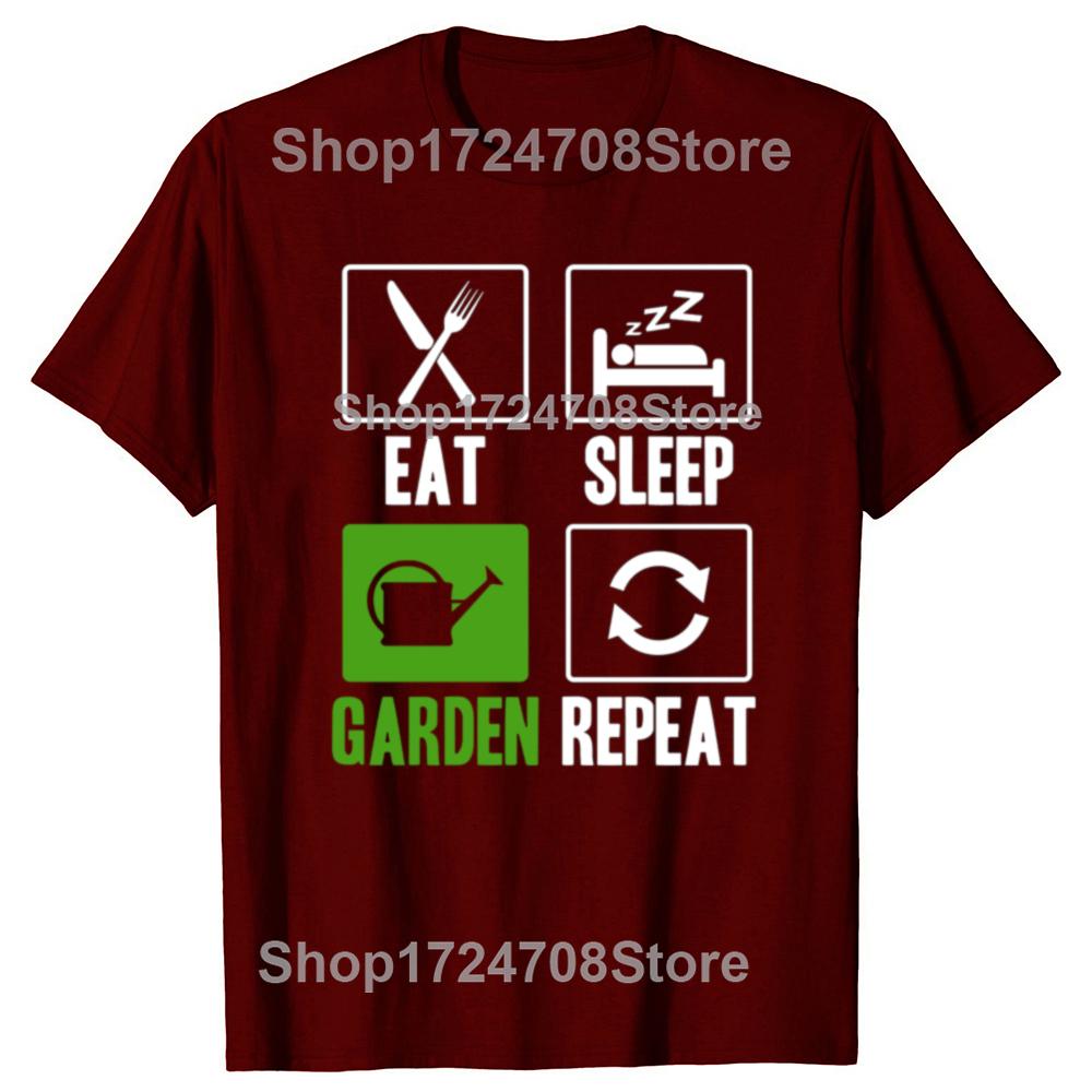 Funny Eat Sleep Garden Repeat Graphic Tshirts Men Womens Fashion Casual Tshirt 100 Cotton Loose Oversized Plant T Shirt
