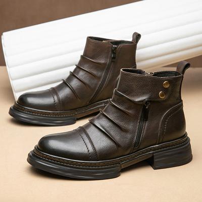Martin Boots High-Top Leather Men'S Heightening Season Soft-Soled Non-Slip Casual Men'S Medium-Top Casual Chelsea Boots