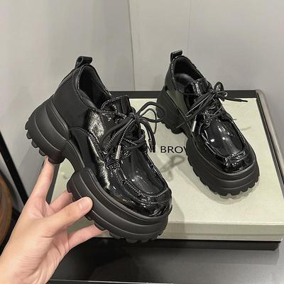 Women's Spring 2025 Thick-Soled Lace-Up Height-Enhancing Leather Loafers - Fashionable & Versatile.