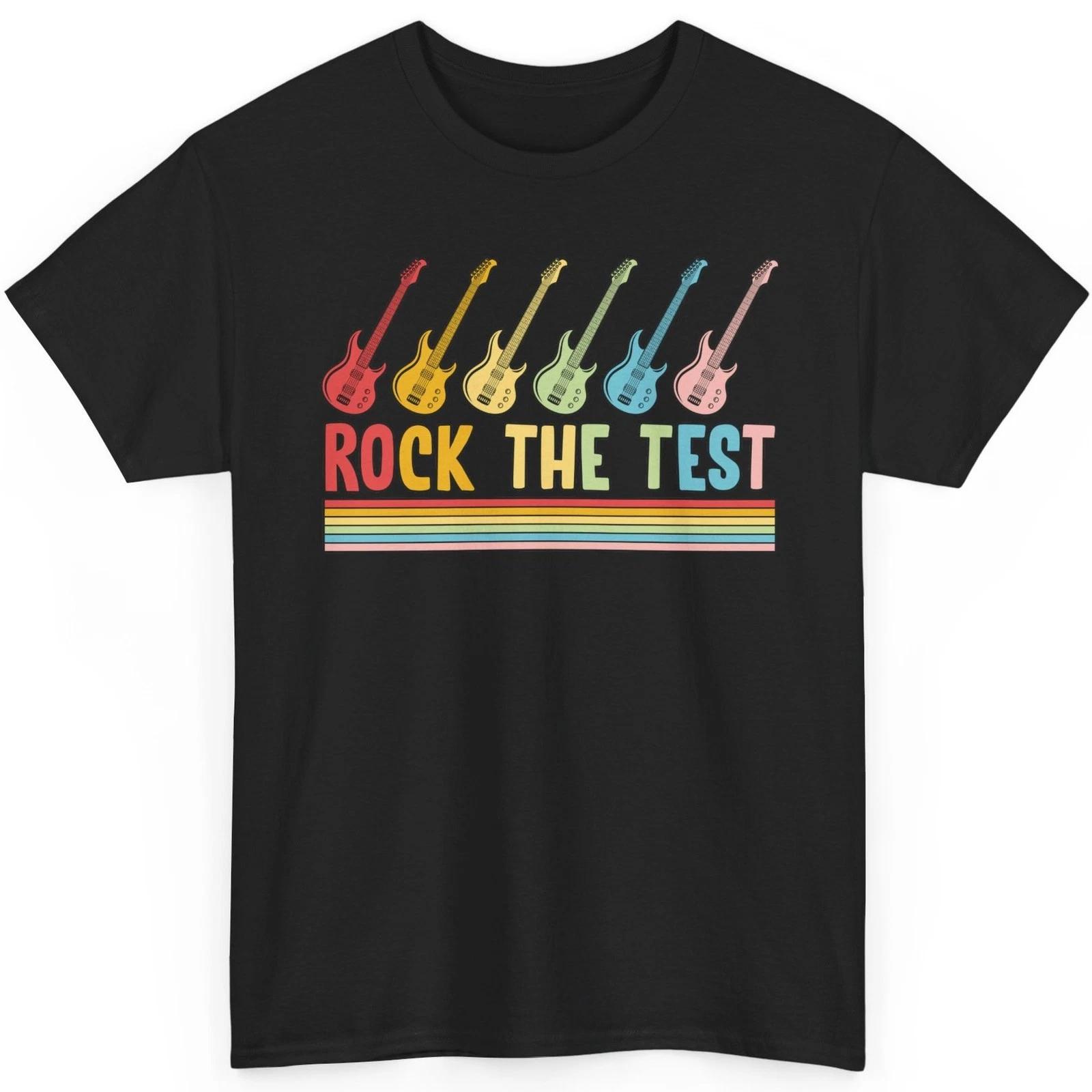 

Rock The Test Shirt Teacher School Graphic Tee Guitar Motivational Student Top S