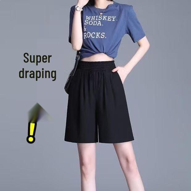 Women's Versatile Black Wide-Leg High-Waisted Pants for Spring and Summer