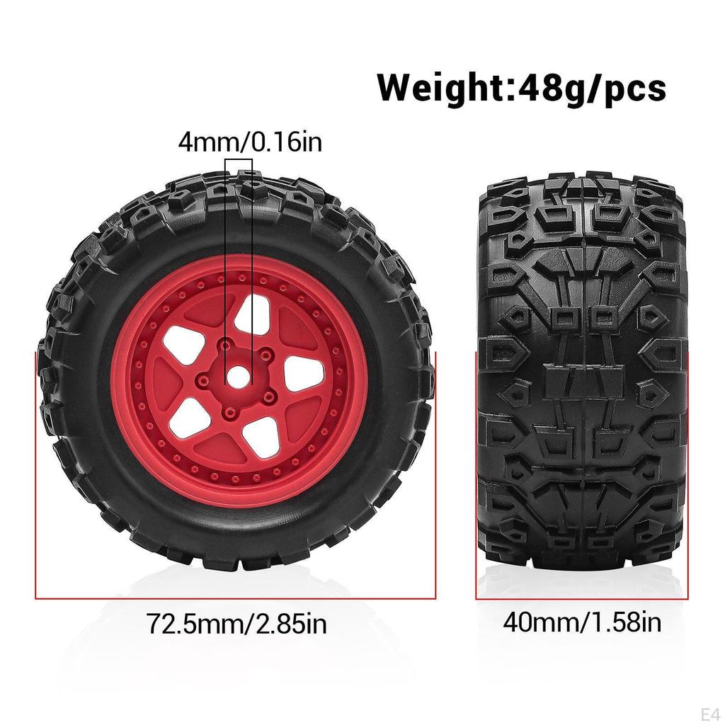 4 Pieces 1/18 RC Car Tires, 2.8 Inch Diameter, with 5 Star, Easy to Install Accessories,