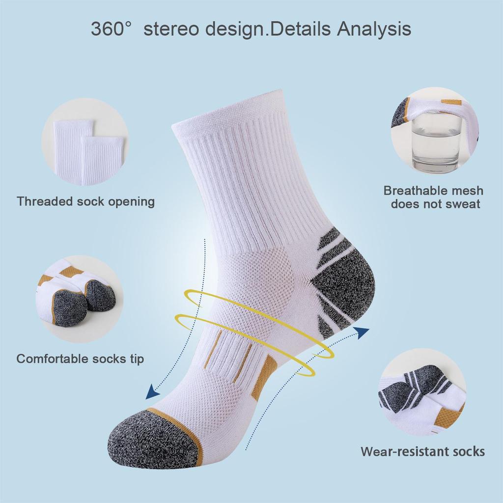 Men's Performance Sports Socks: Running, Non-slip, Sweat-wicking, Mid-calf, Breathable Cotton, Basketball.