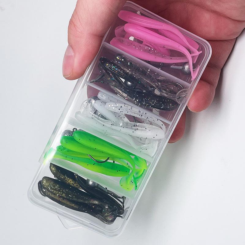 Long-Casting T-Tail Soft Lure Set with Lead Head Hooks for Perch, Bass, and Mandarin Fish