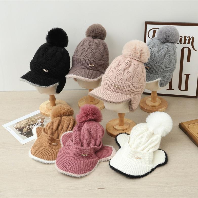 New Fleece Thickened Knitted Cap Women's Autumn and Winter Ear Bag Warm Wool Baseball Cap