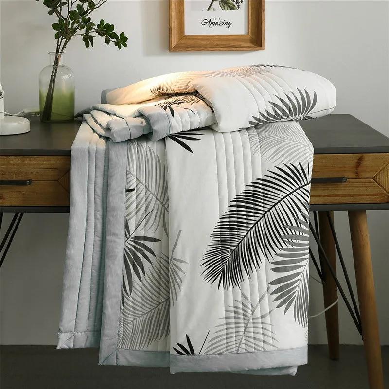 Summer Washed Cotton Quilt Air-Conditioning Comforter Soft Breathable Blanket Thin Leaf Print Bedspread Bed Cover Home Textiles