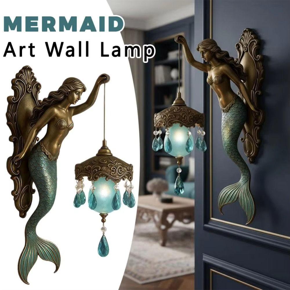Soft Ambient Light Mermaid Wall Lamp Crystal Pendant Creative Wall Lamp Resin Wall Lamp Home Decor