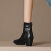 Fashion 2025 Autumn/Winter Women Boots Genuine Leather Women Shoes Square Toe Chunky Heel Shoes Zip Ankle Boots Lace-up Modern Boots