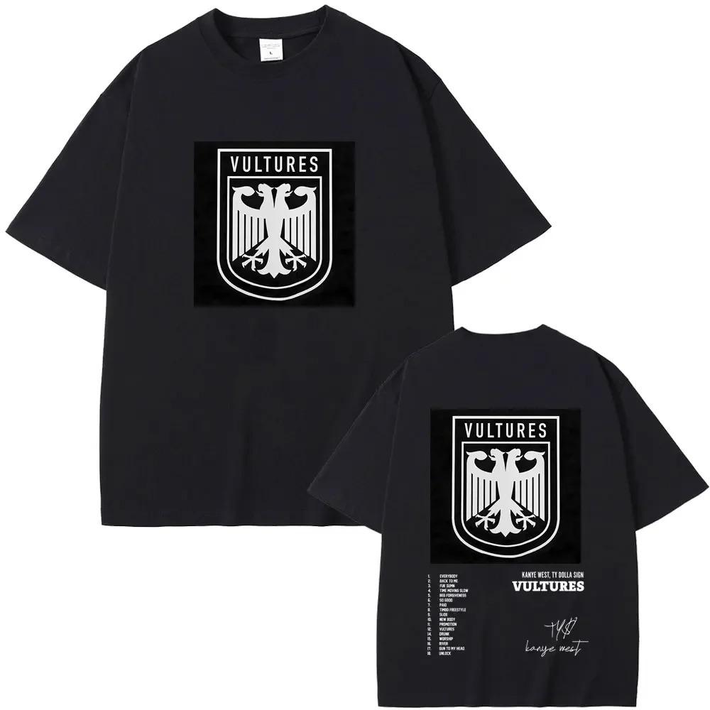 Raper Kanye West Nowy Album Muzyczny Vultures Graficzne Koszulki Męskie Damskie Hip Hop Moda Uliczna Luźne Koszulki Bawełniane Topy