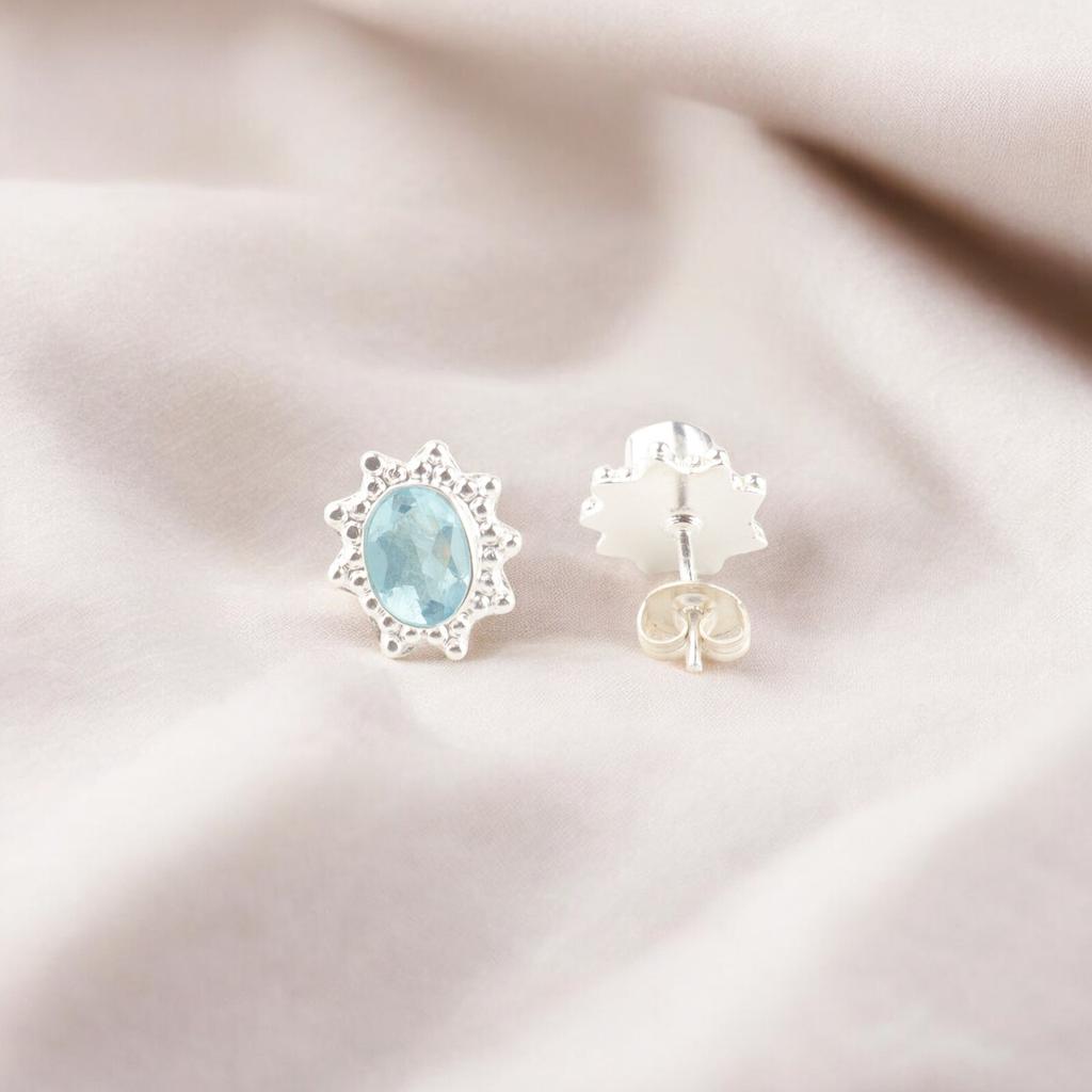 Sky Blue Topaz Gemstone 925 Sterling Silver Jewelry Handmade Stud Earrings 0.54" EE-151-9