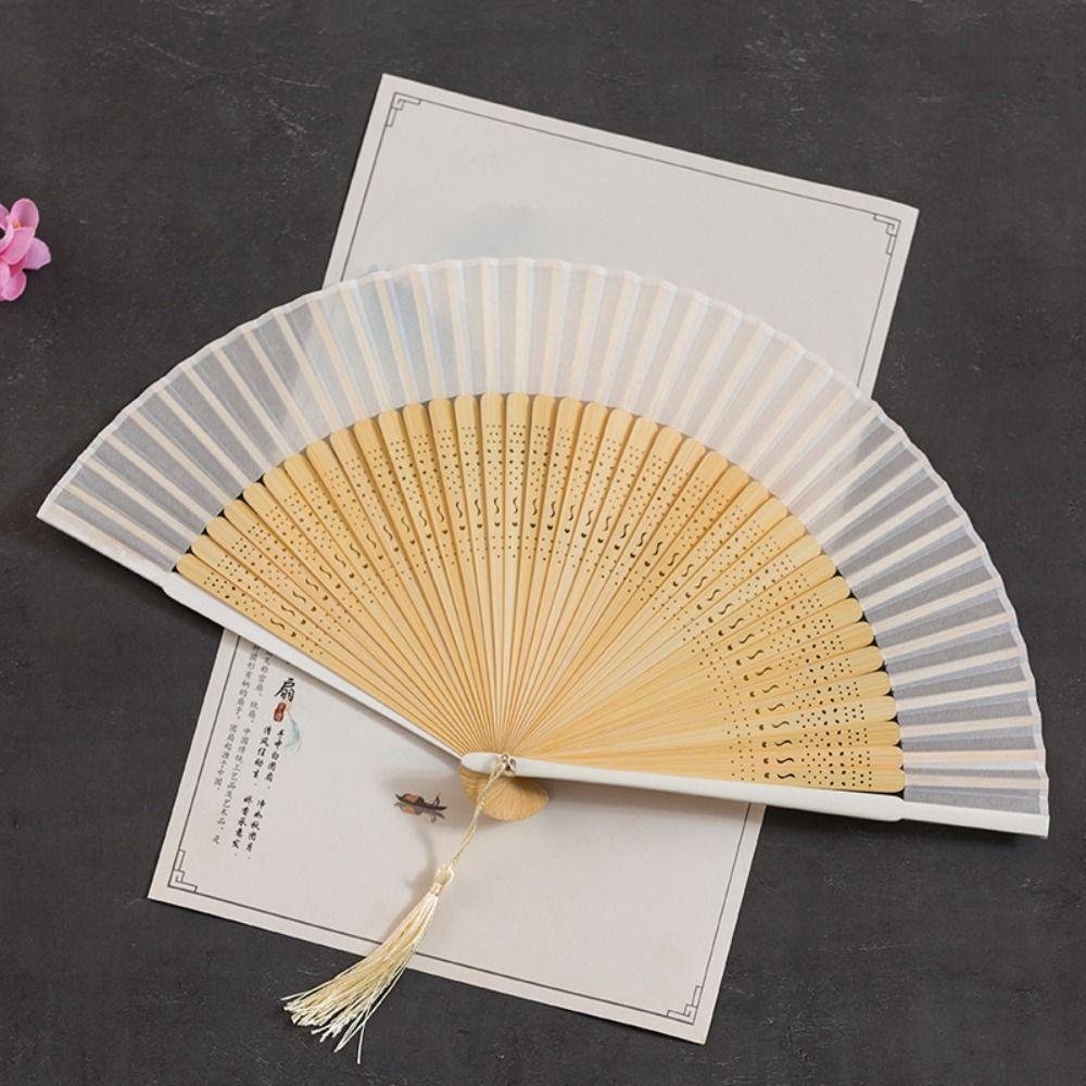 Chinese Style Folding Fan Bamboo Handle Props Fan Elegant Dance Hand Fan  Home Decoration