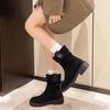 Fleece retro pleated suede Martin boots 2024 autumn and winter new small pile boots small short boots women