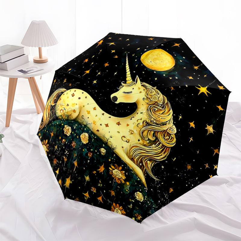 1PC Unicorn Fantasy Automatic Folding Umbrella Portable Collapsible 8-Rib Umbrella for All Seasons, Casual Outdoor Accessory, A03