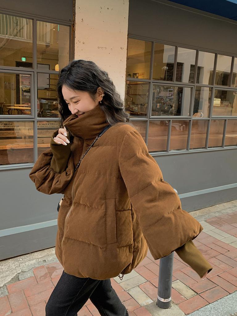 New Women's Winter Loose Thickened Warm Bread Clothes Jacket Corduroy Stand-up Collar Cotton Clothes