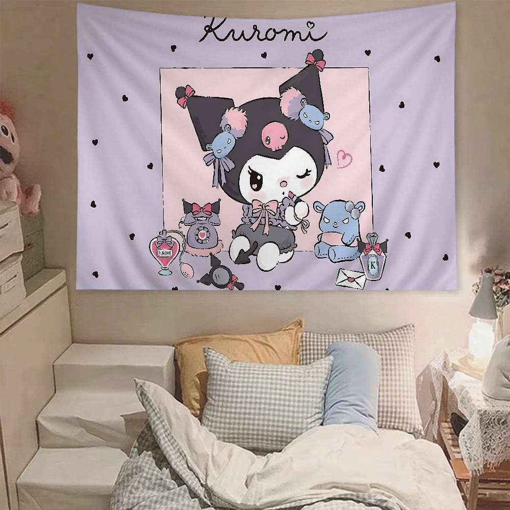 Cute KKuromi Tapestry Wall Hanging Tapestry Art Deco Blanket Curtain Hanging At Home Bedroom Living Room Decor