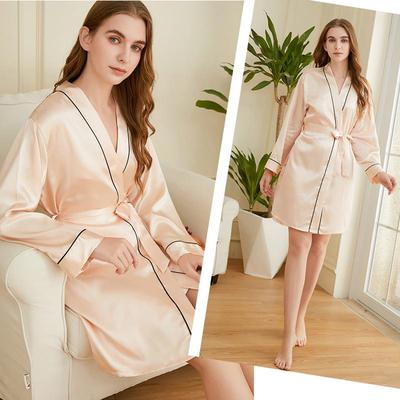 Vestaglia da Donna in Finto Seta con Scollo a V, Cintura da Legare e Maniche Lunghe - Pigiama Loungewear Primavera/Estate