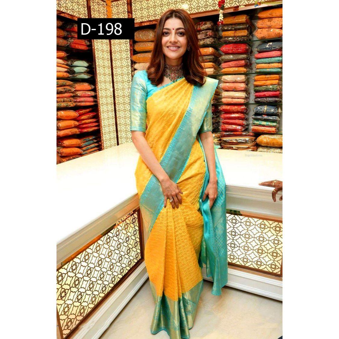 

Сари из золотой ткани великолепны, и это сари из шелковой ткани Kanchipuram не является исключением.