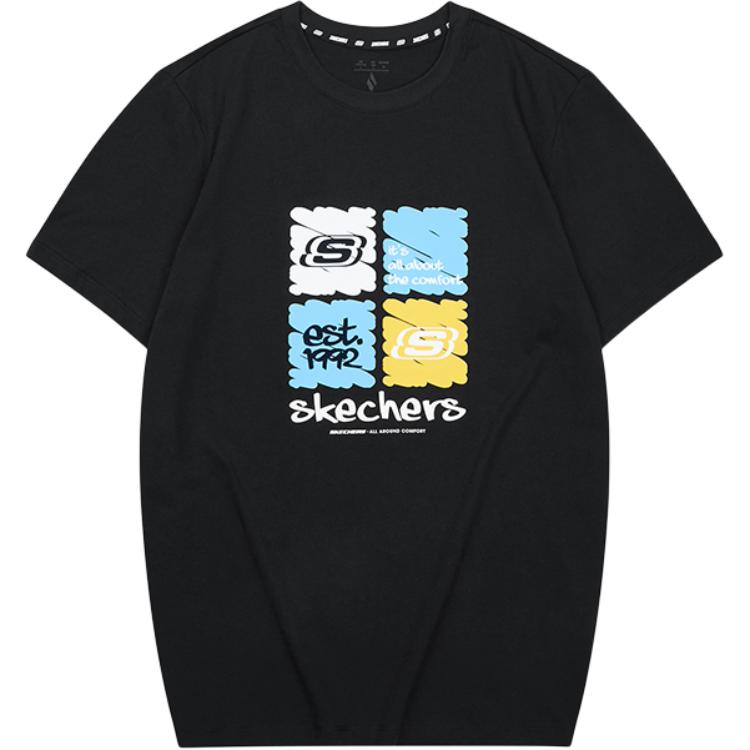 Skechers Soft Skin-Friendly Comfortable Short Sleeve T-Shirt Unisex Tops Carbon-Black L224U132-0018