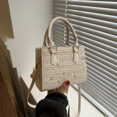Sommer neuer Damen Web-Trend Mode Pastoral Strohweberei Meeresstrand Tragbare Schultertasche Messenger Kleine quadratische Tasche