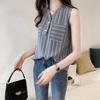 Big Size V-neck Striped Shirt Female Sleeveless Blouse Loose Thin Chiffon Lining Vintage Basic Office Casual Women Shirt Comfortable Women's Clothes